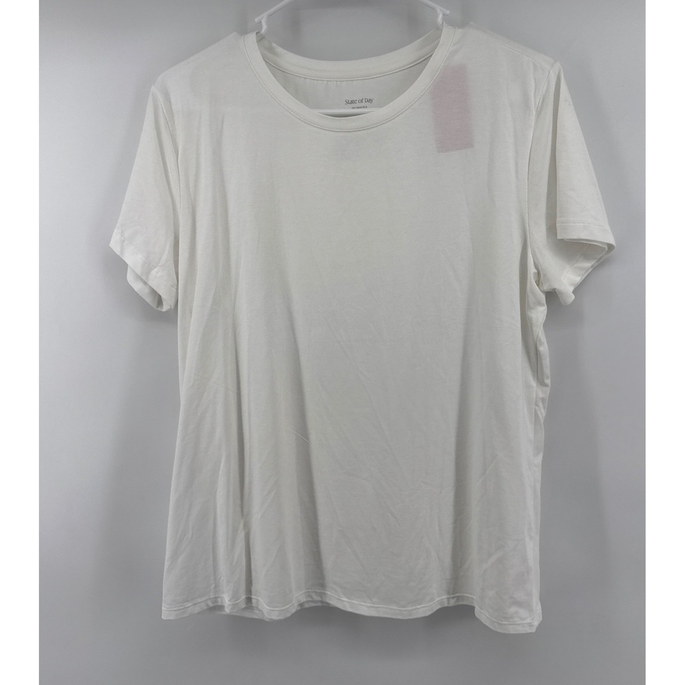 State of Day Intimates Bright White Cotton Modal Crew Neck Tee Shirt Medium NEW